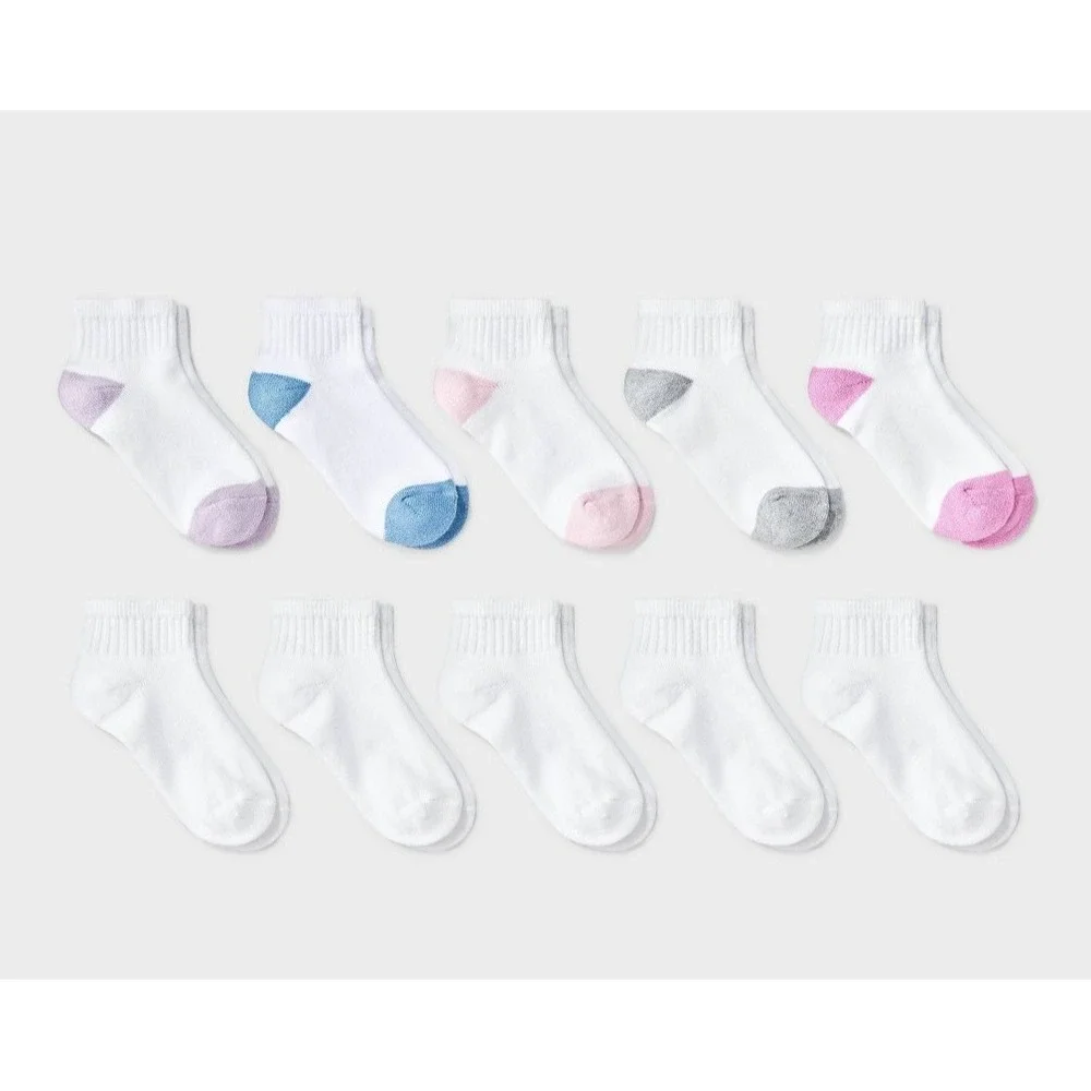 Cat & Jack Girls' 10pk Ankle Socks - White - Size M